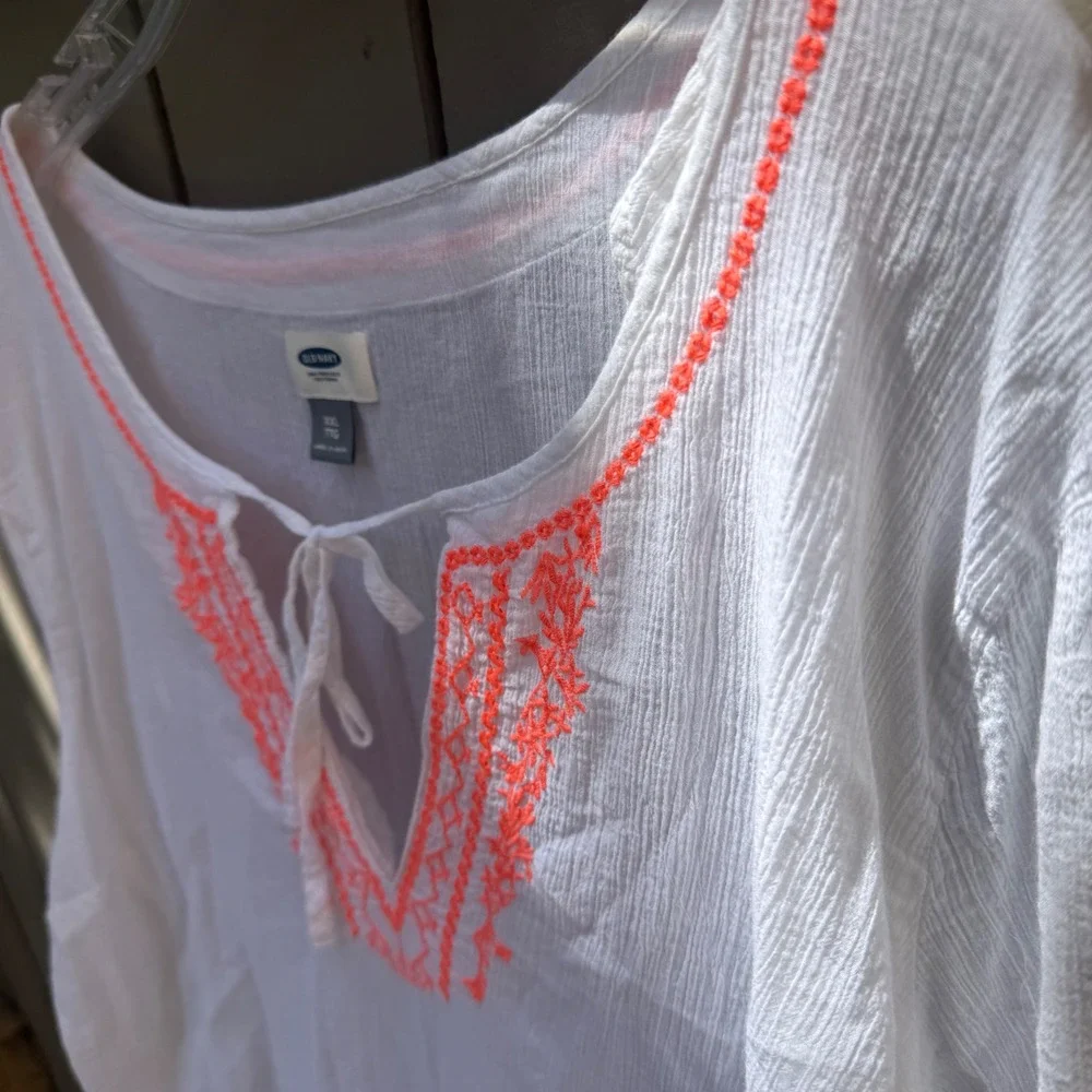 Old Navy White Swim Coverup with Coral Embroidery - Picture 5 of 13
